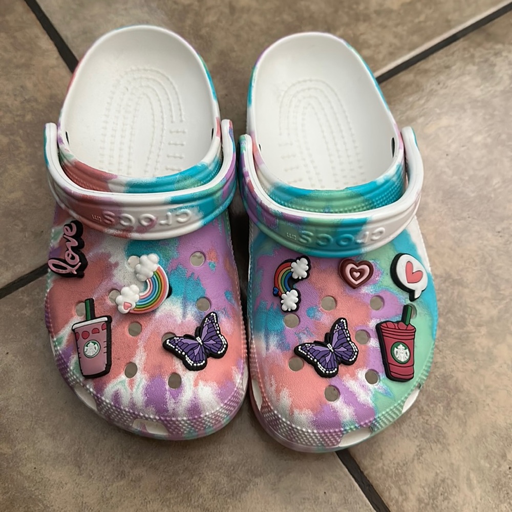 Tye Dye Crocs Charms included